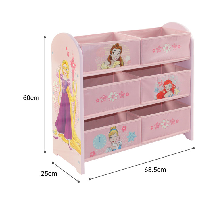 Disney Princess Toy Storage Unit 6 Box Organizer for Bedroom Made from Engineered Wood Fabric Metal Easy Assembly and Clean Up